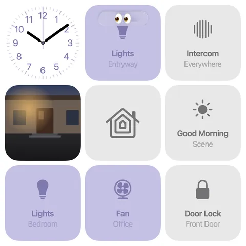 Home app: buttons for lights, scenes and a door lock