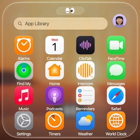 App Library: a search field above apps grouped by category