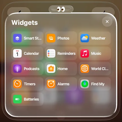 The widget gallery: Smart Stack, Photos, Weather, Calendar, Reminders, Music and more